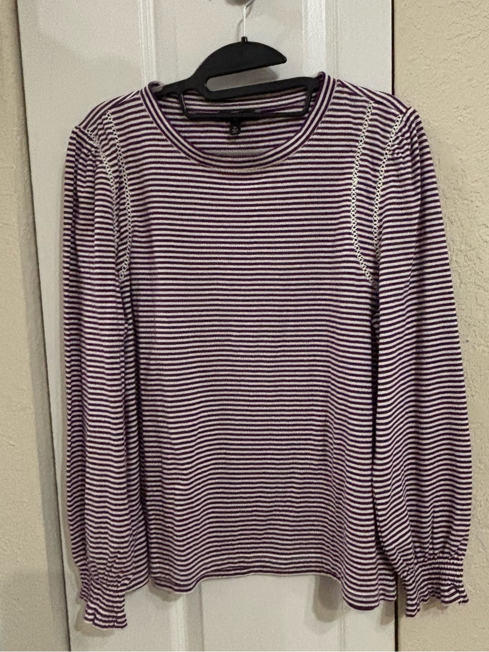 Talbots Large Petite Purple and White Striped Long Sleeve shirt